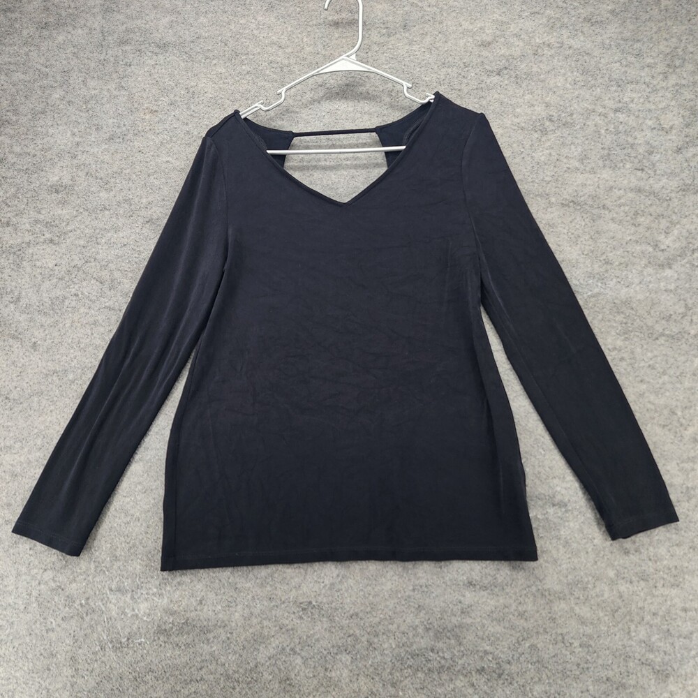 Chicos Travelers Shirt Womens 0 Long Sleeve Black V Neck